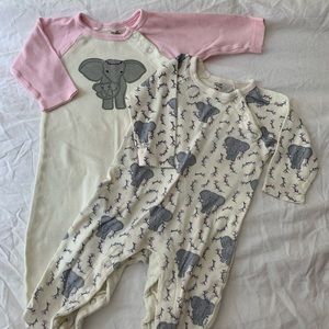 3 organic cotton pajama PJ sets 3-6 months elephant print